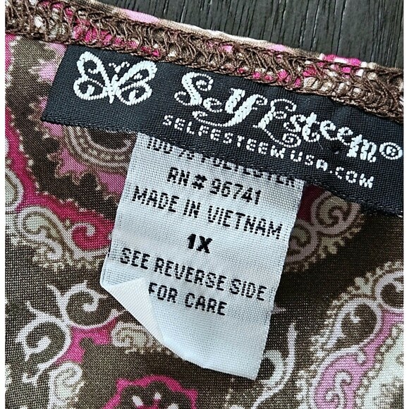 Vtg Y2K Self Esteem Satin Babydoll Tank Top Camisole Tie Back Geometric Boho 1X - Picture 6 of 8